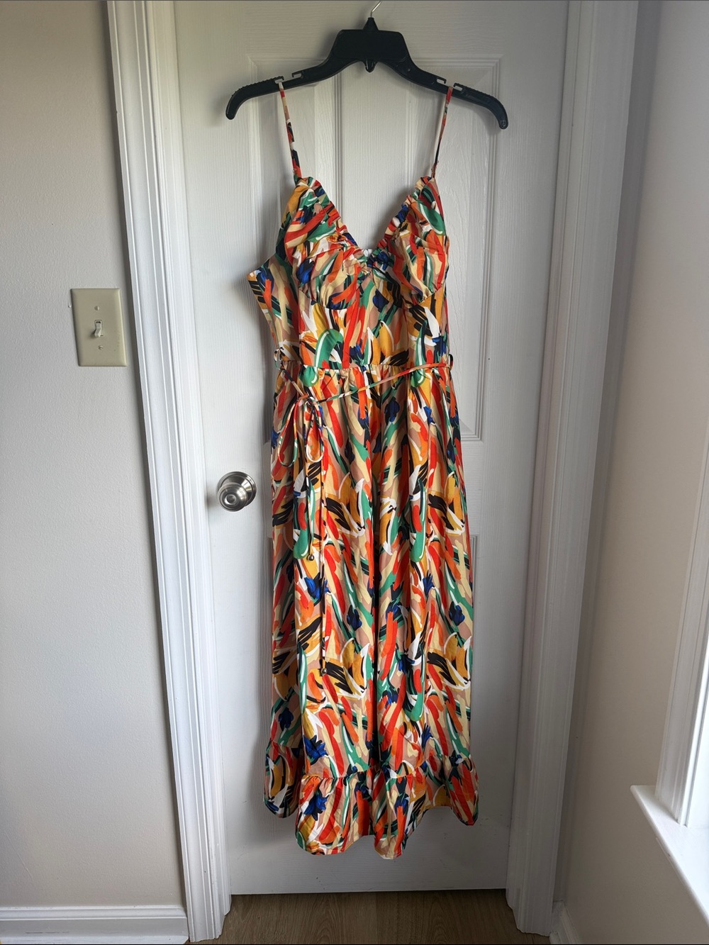Commense Multicolor Abstract Print Spaghetti Strap Maxi Dress
